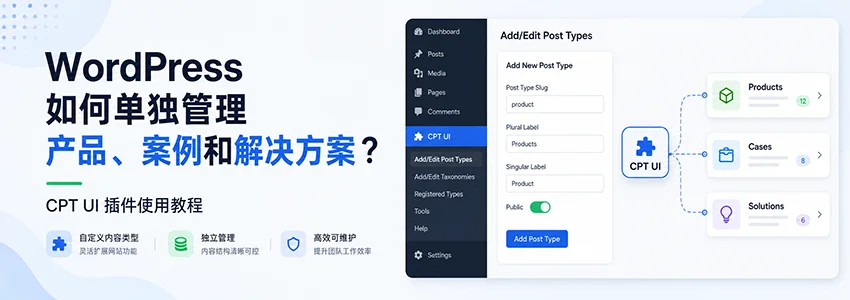 WordPress 如何单独管理产品、案例和解决方案?CPT UI 插件使用教程